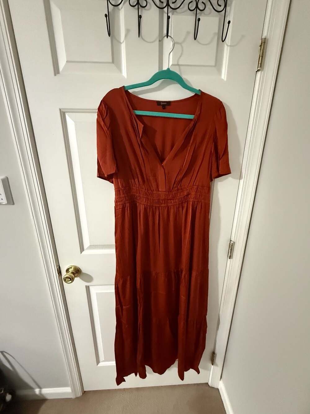 Quince Washable Stretch Silk Tiered Maxi Dress Size L Paprika Red